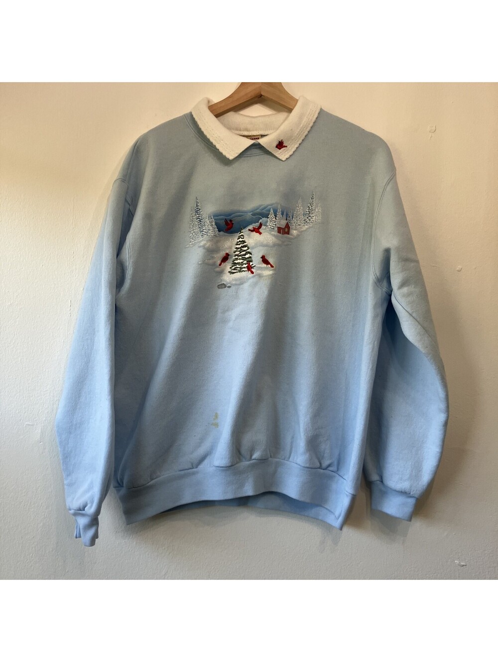 Vintage 90s Novelty Graphic Sweatshirt Embroidered Sparkle Collar Cottage Large